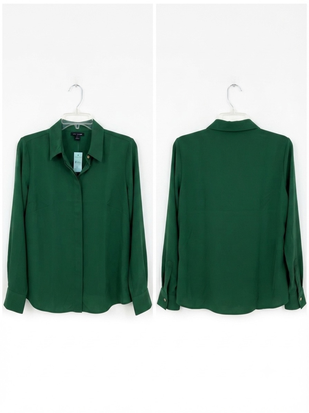 Ann Taylor Green Button-Down Shirt Size PL Long Sleeve Professional Blouse